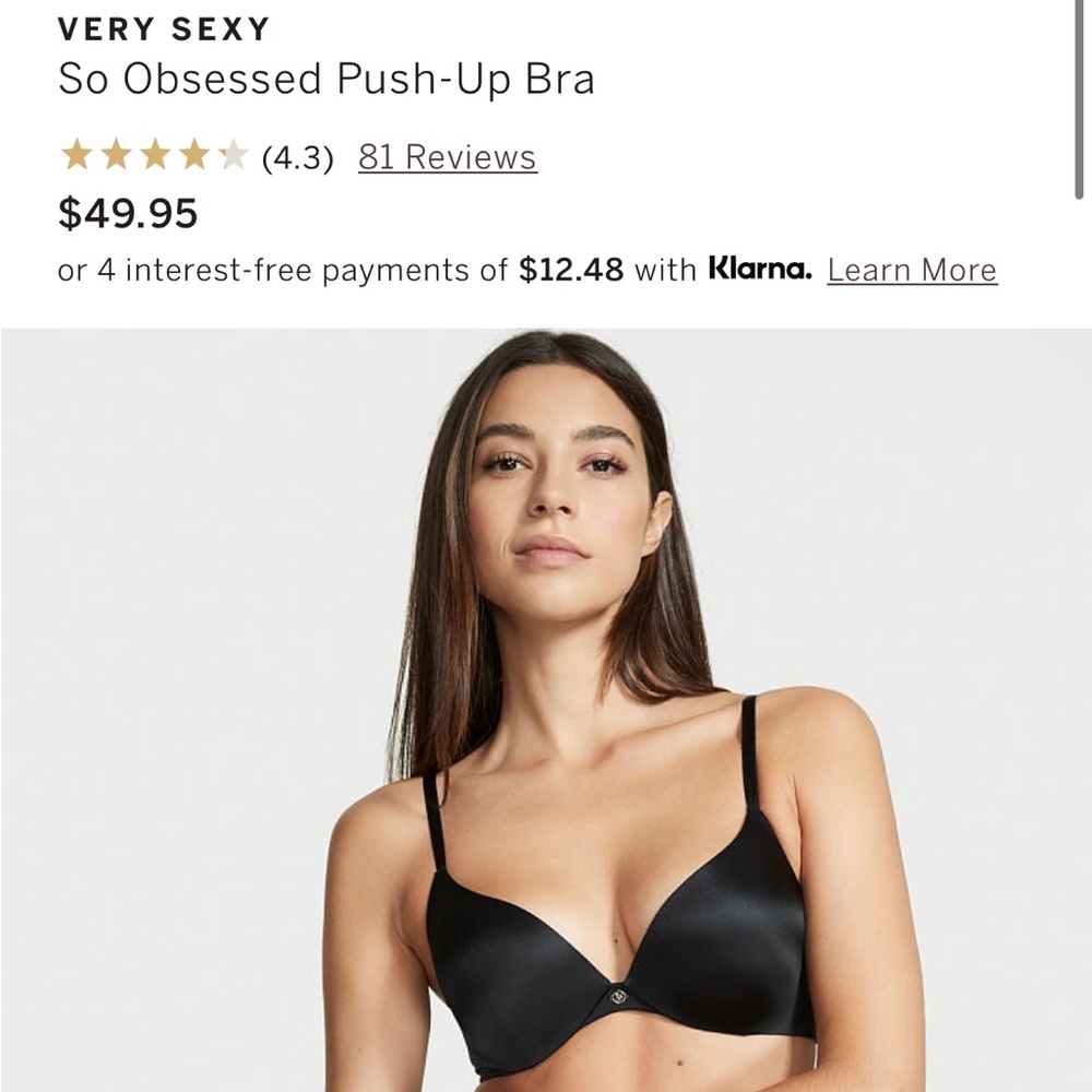 Victoria Secret Push Up Very Sexy Black Bra 36C/ D80